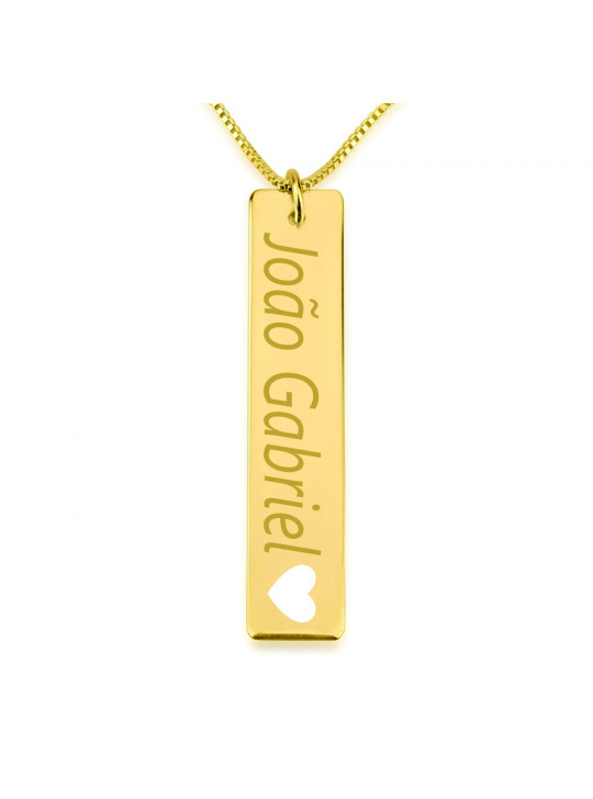 Colar Chapinha Nome Coração Vazado Vertical Banhada Ouro 18 Kilates - 1090206