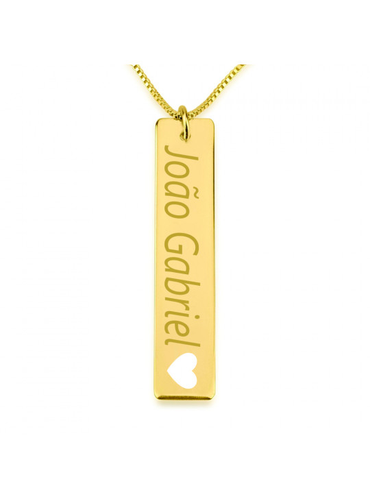 Colar Chapinha Nome Coração Vazado Vertical Banhada Ouro 18 Kilates - 1090206