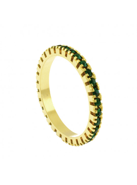 Aliança Aparador Horus Import Cravejada Strass Verde Esmeralda Banhada Ouro Amarelo 18 K - 1010030