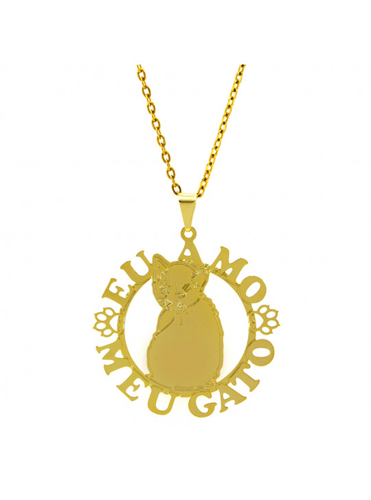 Gargantilha Horus Import Eu Amo Meu Gato 2 Banhada Ouro Amarelo 18 K 1060169