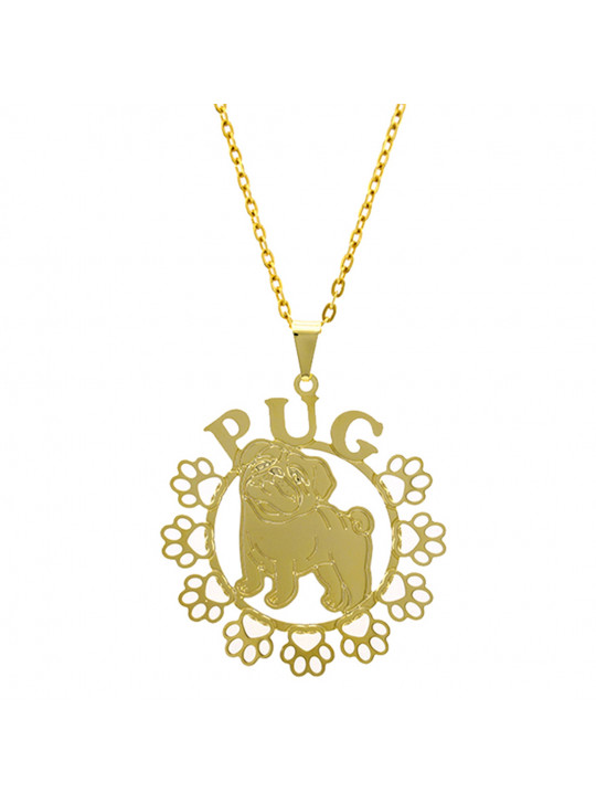 Gargantilha Horus Import Pug Banhada Ouro Amarelo 18 K 1060172