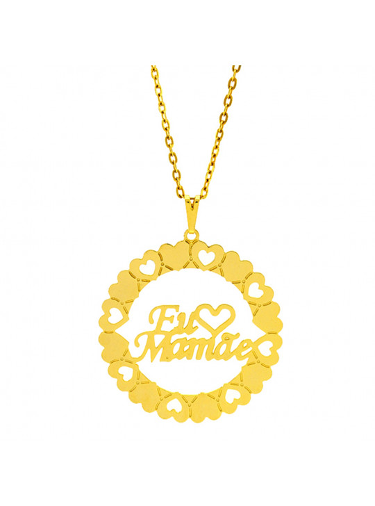 Gargantilha Mandala Horus Import Manuscrito Eu ♥ Mamãe Banho Ouro Amarelo 18 K - 1060203