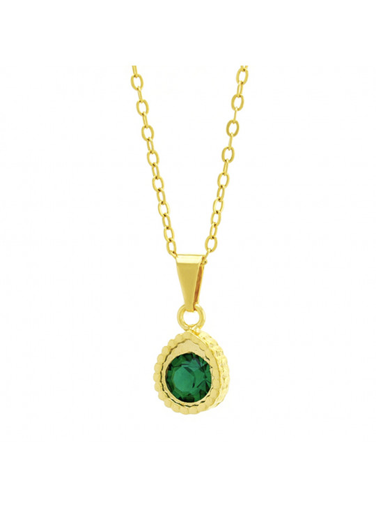 Gargantilha Ponto Luz Gotinha Verde Esmeralda Banhada Ouro 18 K - 1061113