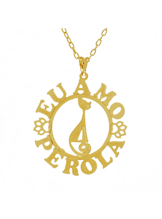 Gargantilha Eu Amo Pérola Banhada Ouro 18K - 1061174