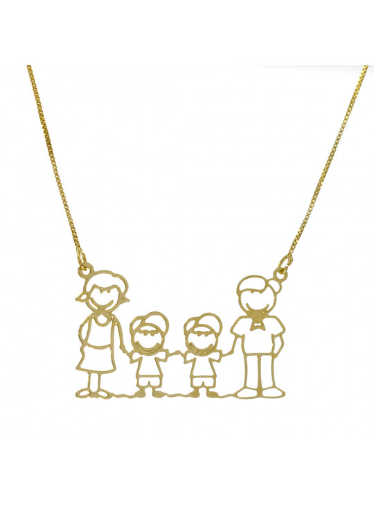 Colar Familia Feliz Casal Dois Filhos Banho Ouro 18K - 1061178