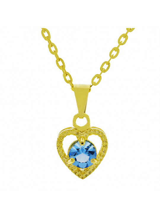 Gargantilha Ponto Luz Coração Horus Import Aquamarine Banhada Ouro 18 K - 1061128