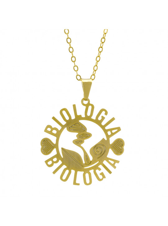 Gargantilha Profissões Pingente BIOLOGIA Banhada Ouro Amarelo 18K - 1061257