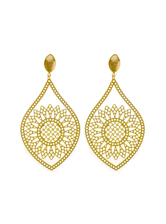 Brinco Trabalhado Girassol Vazado Banhado Ouro Amarelo 18k - 1030055