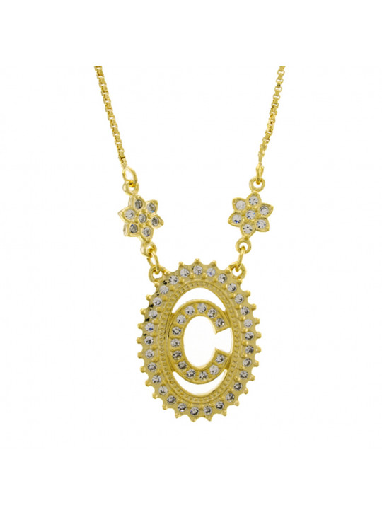 Colar Letra "C" Cravejada Zircônia Banhado Ouro Amarelo 18 K - 1061231