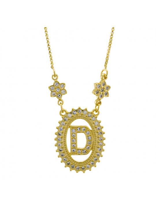 Colar Letra "D" Cravejada Zircônia Banhado Ouro Amarelo 18 K - 1061232