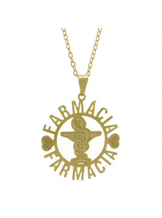 Gargantilha Profissões Pingente FARMÁCIA Banhada Ouro Amarelo 18K - 1061265