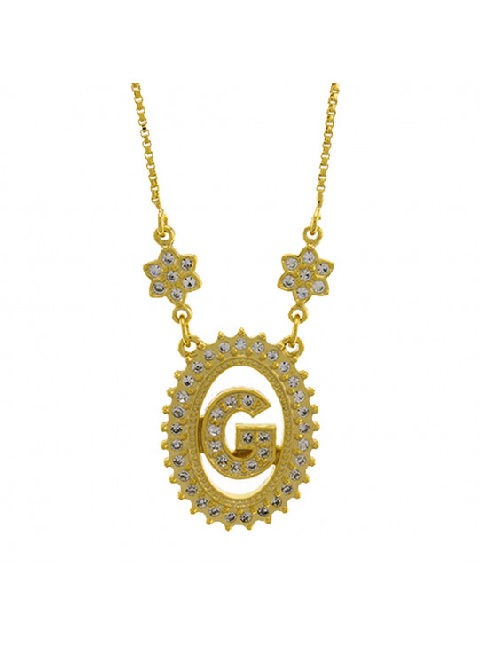 Colar Letra " G " Cravejada Zircônia Banhado Ouro Amarelo 18 K - 1061235