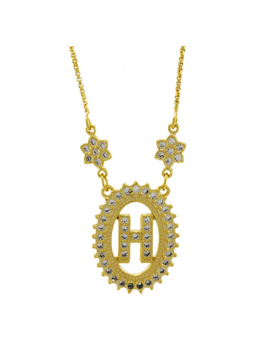 Colar Letra " H " Cravejada Zircônia Banhado Ouro Amarelo 18 K - 1061236