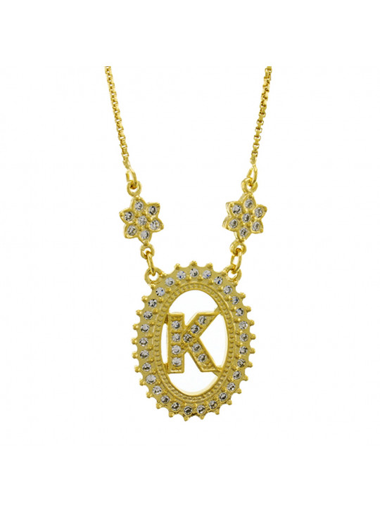 Colar Letra " K " Cravejada Zircônia Banhado Ouro Amarelo 18 K - 1061239