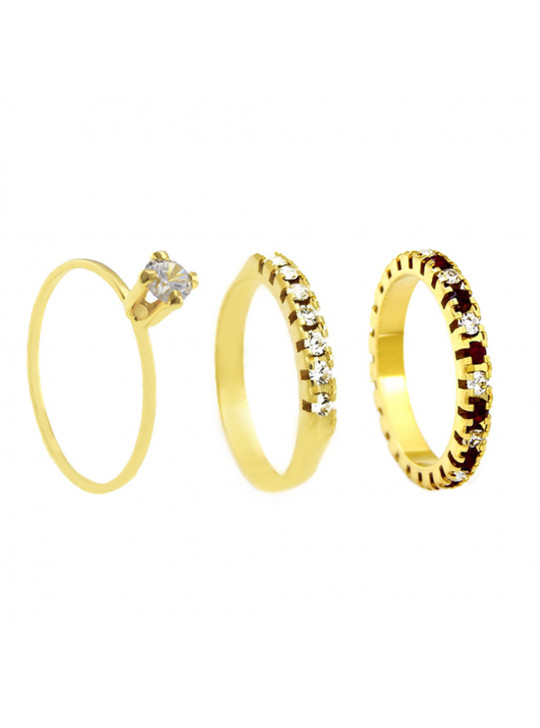 Conjunto Anel Solitário Aparador Aliança Vermelho Rubi Banhado Em Ouro 18 K - KIT16469