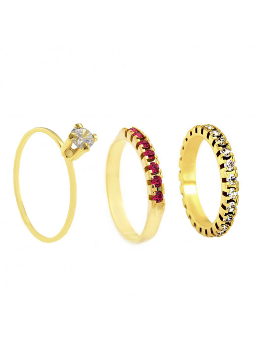 Conjunto Anel Solitário Aparador Aliança Cristal Banhado Em Ouro 18 K - KIT16474