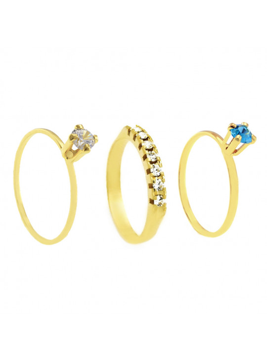 Conjunto Anel Solitário Meia Aliança Solitário Aquamarine Banhado Em Ouro 18 K - KIT16475