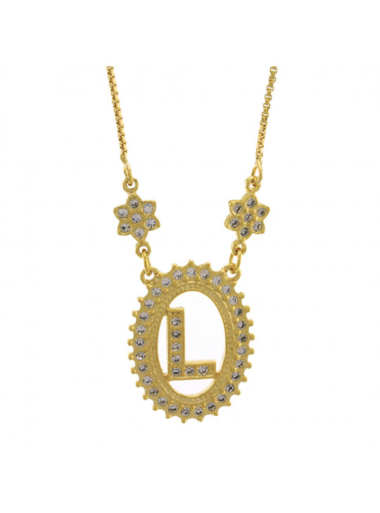 Colar Letra " L " Cravejada Zircônia Banhado Ouro Amarelo 18 K - 1061240