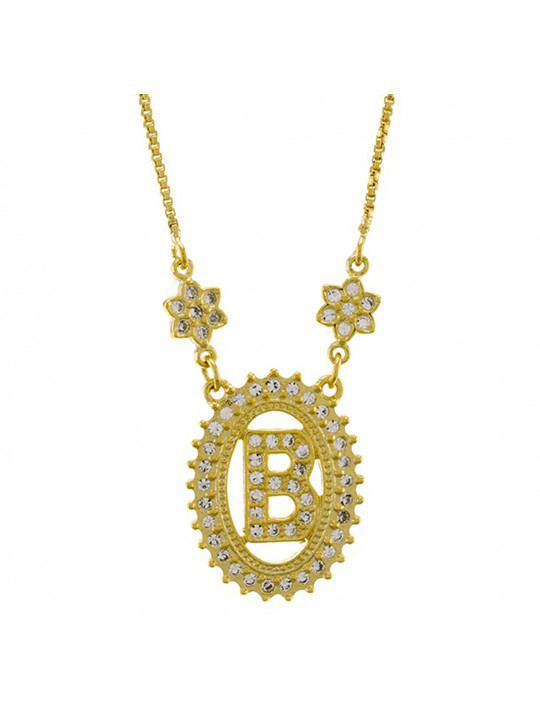 Colar Letra "B" Cravejada Zircônia Banhado Ouro Amarelo 18 K - 1061230