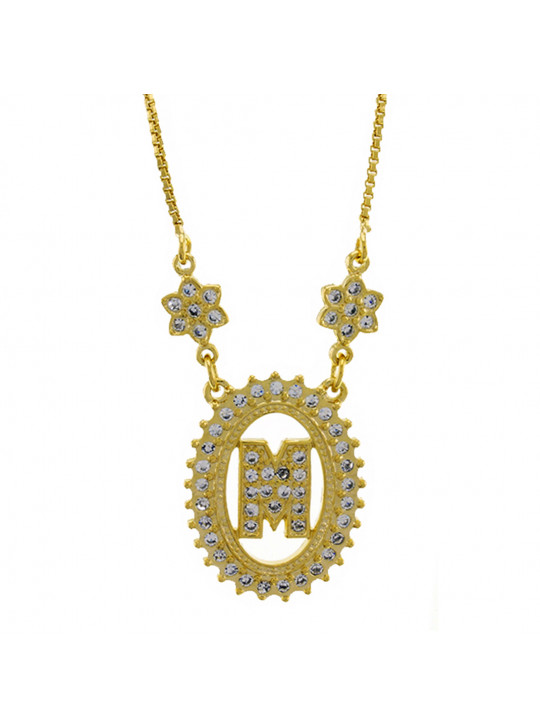 Colar Letra " M " Cravejada Zircônia Banhado Ouro Amarelo 18 K - 1061241