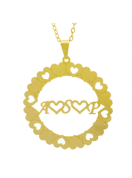 Gargantilha Pingente Mandala Manuscrito A ♥ S ♥ P Banho Ouro Amarelo 18 K - 1061283