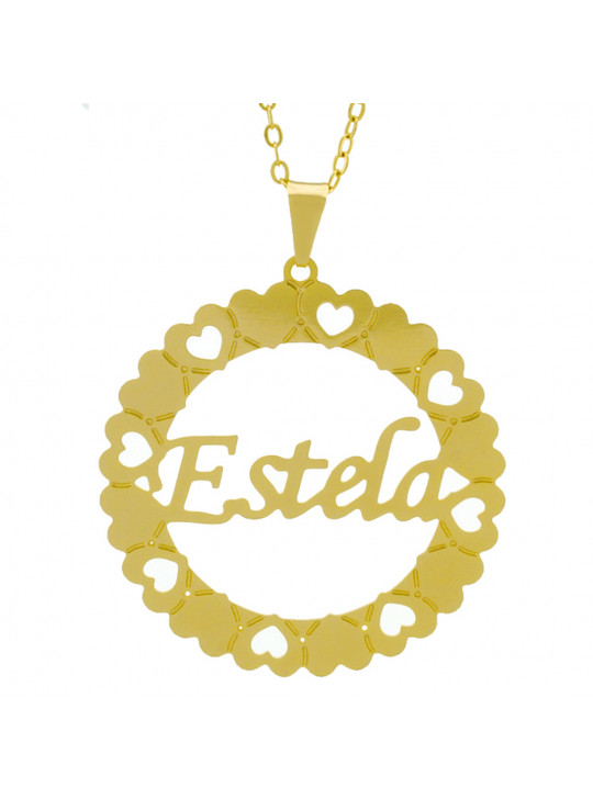 Gargantilha Pingente Mandala Manuscrito Estela Banho Ouro Amarelo 18 K - 1061318