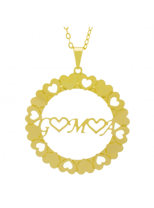 Gargantilha Pingente Mandala Manuscrito G ♥ M ♥ A Banho Ouro Amarelo 18 K - 1061324