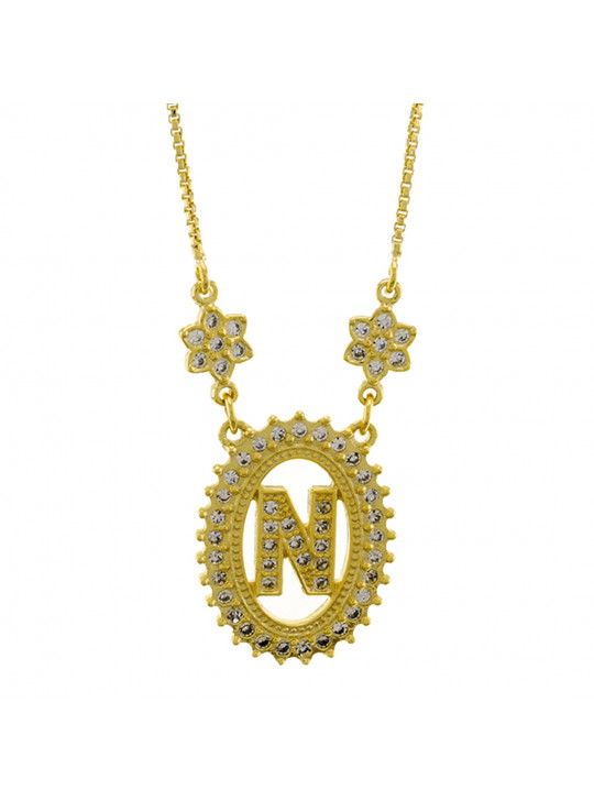 Colar Letra " N " Cravejada Zircônia Banhado Ouro Amarelo 18 K - 1061242