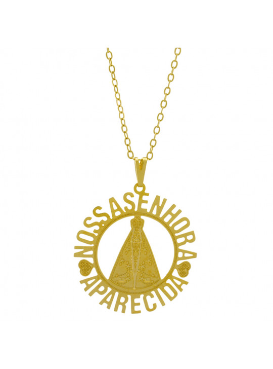 Gargantilha Pingente Nossa Senhora Aparecida Banhada Ouro Amarelo 18 K - 1060126