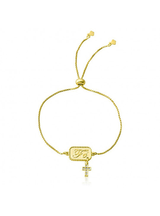 Pulseira Pingente Cruz da Fé Banhada Em Ouro Amarelo 18 K - 1080013