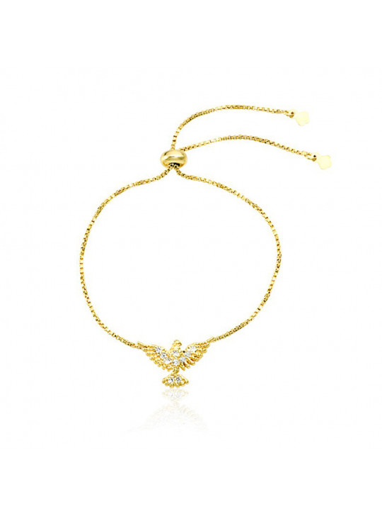 Pulseira Pingente Pomba Branca Banhada Em Ouro Amarelo 18 K - 1080014