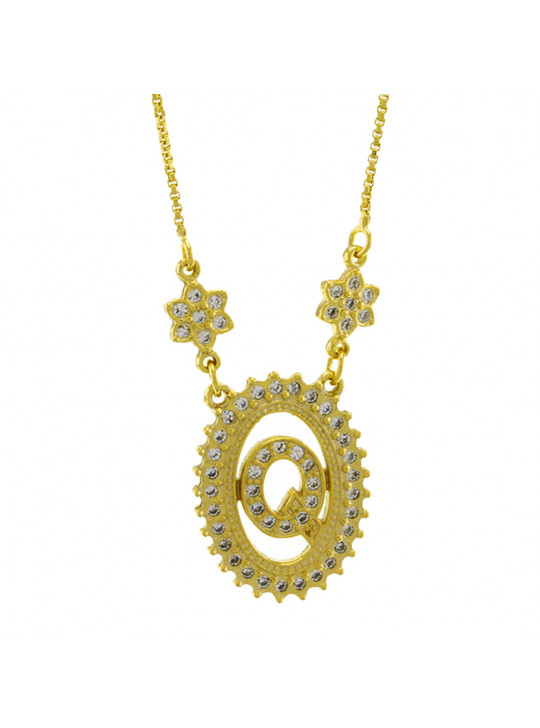 Colar Letra " Q " Cravejada Zircônia Banhado Ouro Amarelo 18 K - 1061245