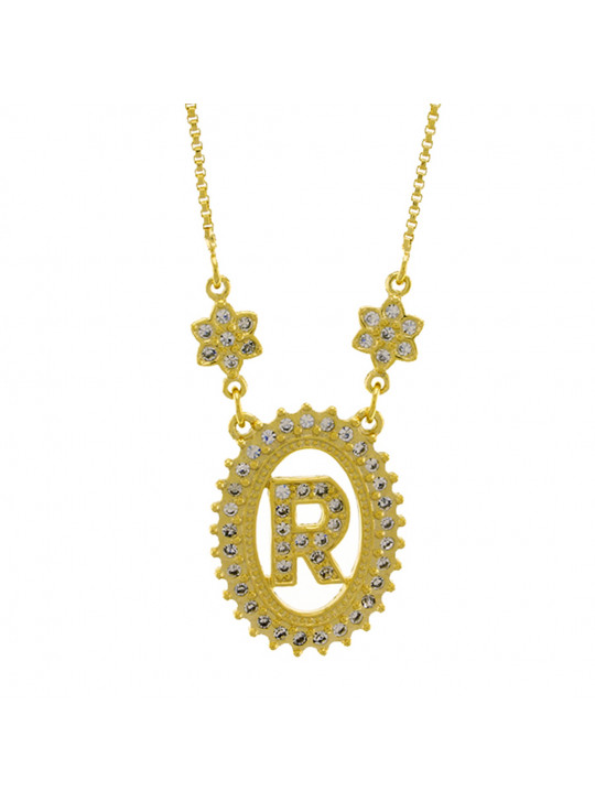 Colar Letra " R " Cravejada Zircônia Banhado Ouro Amarelo 18 K - 1061246Colar Letra " R " Cravejada Zircônia Banhado Ouro Amarelo 18 K - 1061246