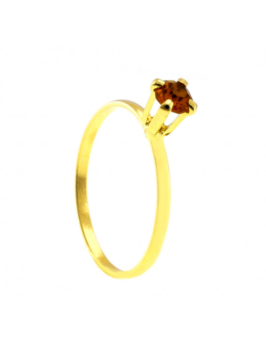 Anel Solitário Horus Import Strass Amarelo Citrino Banhado Ouro Amarelo 18K 1010052