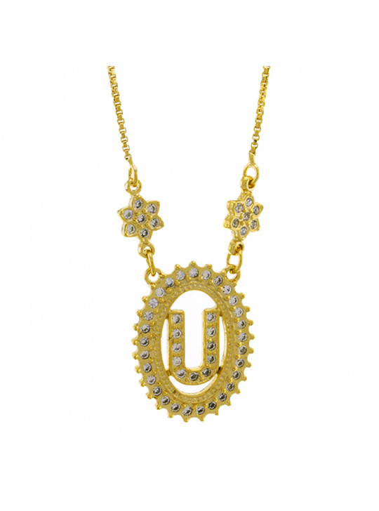 Colar Letra " U " Cravejada Zircônia Banhado Ouro Amarelo 18 K - 1061249