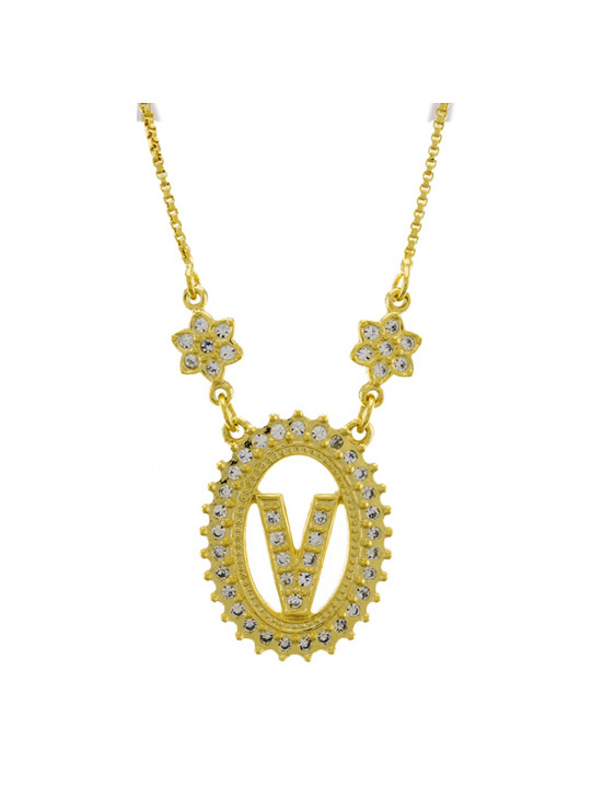 Colar Letra " V " Cravejada Zircônia Banhado Ouro Amarelo 18 K - 1061250
