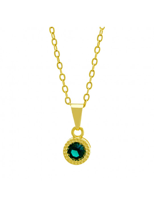 Gargantilha Ponto Luz Redondo Verde Esmeralda Banhada Ouro 18 K - 1061107 