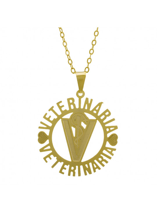 Gargantilha Profissões Pingente VETERINÁRIA Banhada Ouro Amarelo 18K - 1061278