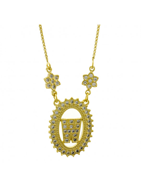 Colar Letra " W " Cravejada Zircônia Banhado Ouro Amarelo 18 K - 1061252