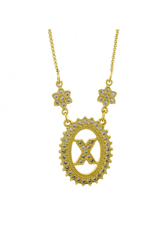 Colar Letra " X " Cravejada Zircônia Banhado Ouro Amarelo 18 K - 1061251