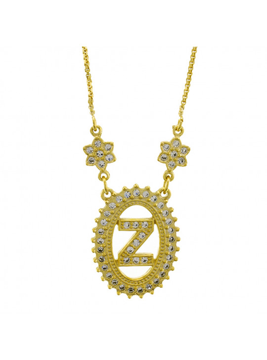 Colar Letra " Z " Cravejada Zircônia Banhado Ouro Amarelo 18 K - 1061254