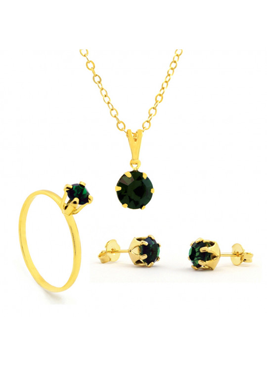 Kit Verde Esmeralda Banhado Ouro 18k - KIT16482