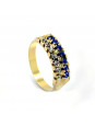 Conjunto Girassol Solitário Gargantilha Brincos Aliança Azul Safira Banhado Ouro Amarelo 18 k - KIT16439