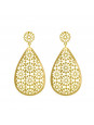 Brinco Gota Trabalhado Flores Banhado Em Ouro Amarelo 18k - 1030049