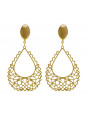 Brinco Gota Trabalhado Vazado Banhado Ouro Amarelo 18k - 1030053