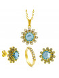 Conjunto Girassol Gargantilha Brincos Meia Aliança Aquamarine Banhado Ouro Amarelo 18 k - KIT16426