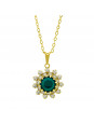 Conjunto Girassol Gargantilha Brincos Verde Esmeralda Banhado Ouro Amarelo 18 K - KIT16410