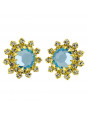 Par Brincos Girassol Aquamarine Banhado Ouro Amarelo 18K 1030038