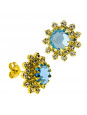 Conjunto Girassol Gargantilha Brincos Solitário Aquamarine Banhado Ouro Amarelo 18 k - KIT16411