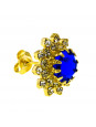 Conjunto Girassol Gargantilha Brincos Azul Safira Banhado Ouro Amarelo 18 K - KIT16408